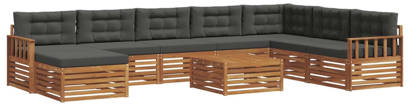 Outdoor-Sofagarnitur mit Kissen 9 pcs Natur und Anthrazit