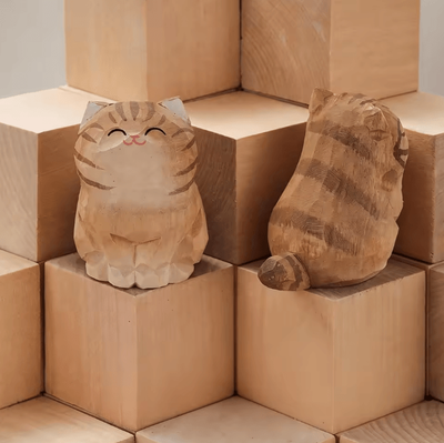Uplift Curations Handcrafted Wooden Cat Figurine Cute Kitten Desk & Home Decor 10