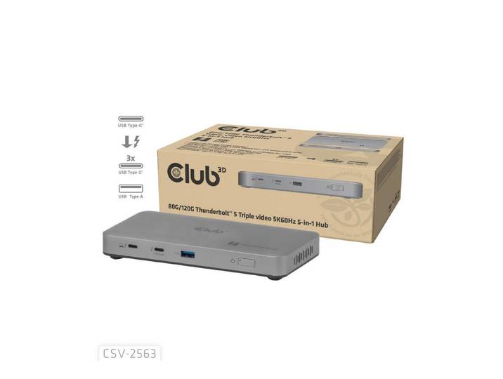 CLUB3D Laptop-Dockingstation CLUB3D CSV-2563 5-1 Thunderbolt™ 5 Hub Triple video 5K60Hz Thunderb...
