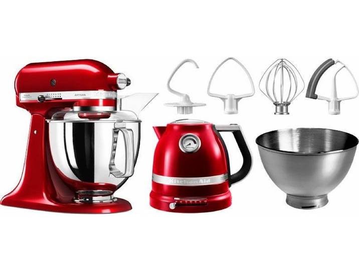 KitchenAid Küchenmaschine 5KSM175PSECA LIEBESAPFEL-ROT, 300 W, 4,8 l Schüssel, Gratis Wasserkocher, 2. Schüssel, Flexirührer (Wert ca. 347,-UVP)