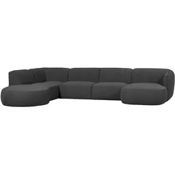 Sofa Polly U-Form aus Webstoff, modern und komfortabel, Grau, links ausgerichtet, für 5–6 Personen