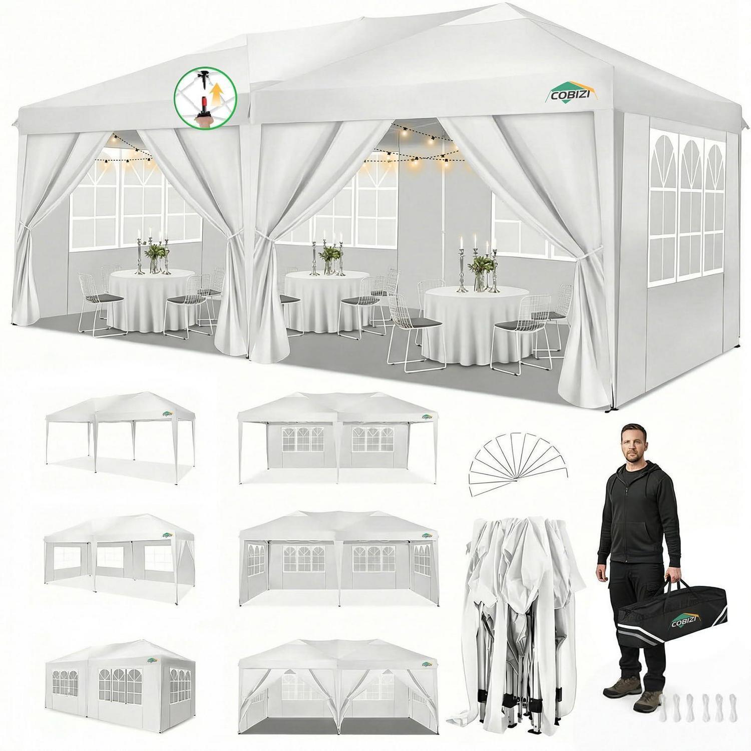 Faltpavillon 3x6m Weiß mit 6 Seitenwänden wasserdicht UV-Schutz stabil