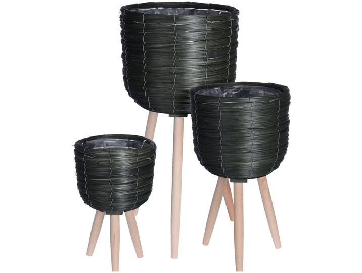 Blumentopfständer 3er Set, Holzgeflecht, grün, Pflanzenständer