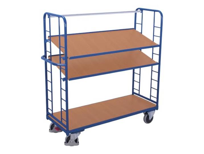Etagenwagen mit 3 Holzböden RAL5010 Enzianblau Rollwagen Kastenwagen