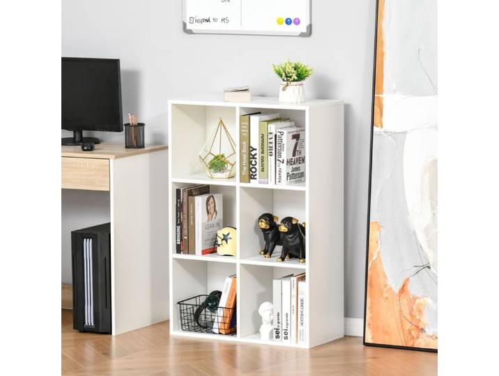 Bibliothèque moderne 6 cubes en bois 65 5 x 30 x 97 5 cm blanc