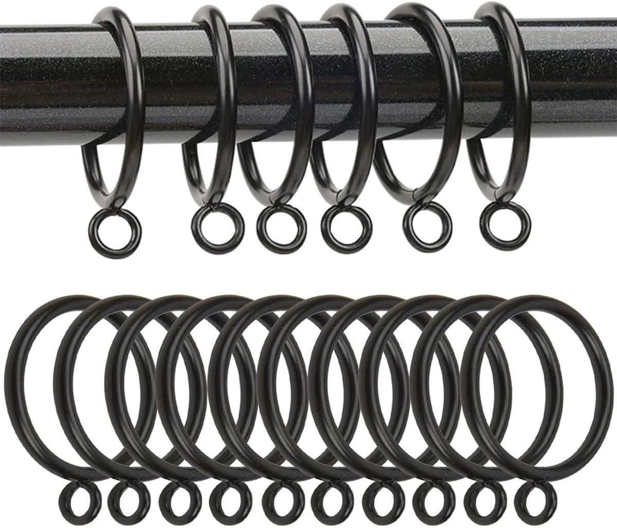 Dailygoods Gordijnringen 24 stuks - Zwart - 55 mm interne diameter - Metaal