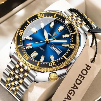 Uplifted Finds Poedagar Business Men Watch Waterproof Luminous Date Week gold Blue