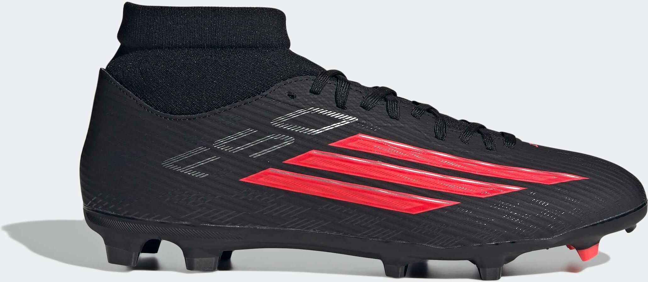 Fussballschuh ADIDAS PERFORMANCE "F50 LEAGUE MID CUT FIRM GROUND / MULTI GROUND", Gr. 45, rot (core schwarz, lucid rot, core schwarz), Synthetik, Textil, Schuhe Fussballschuh, für viele verschiedene Böden geeignet core schwarz, lucid rot, core schwarz 45