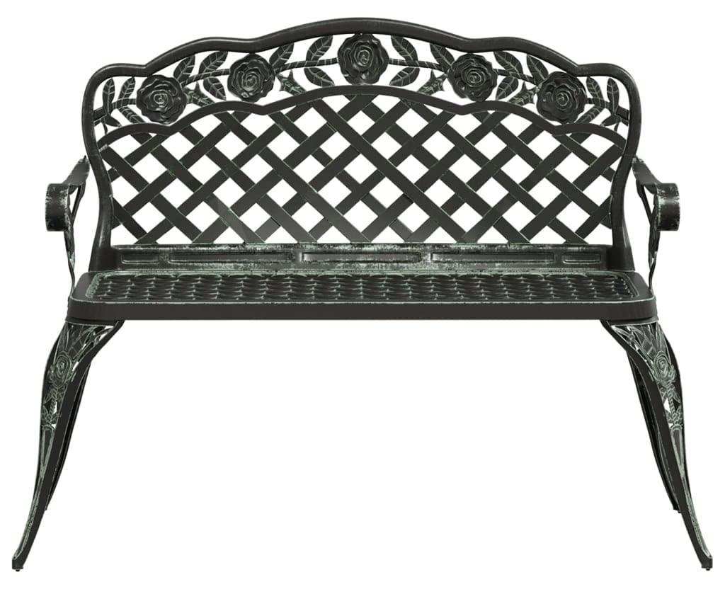 Gartenbank aus stranggepresstem Aluminium - 108 cm groß, grün - wetterbeständig, langlebig - Füße aus Gusseisen - romantisches Design mit Fransen - Gartenbank