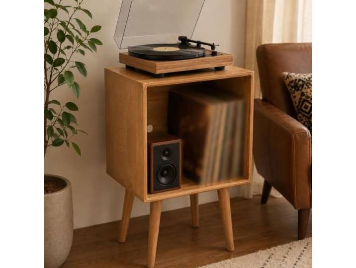 Massivholz-Stereo-Schrank, Offener Audio-Rack für Plattenspieler und Medien Massivholzkonstruktion, Wohnzimmeraufbewahrung, Einfache DIY-Montage, Stabile Struktur