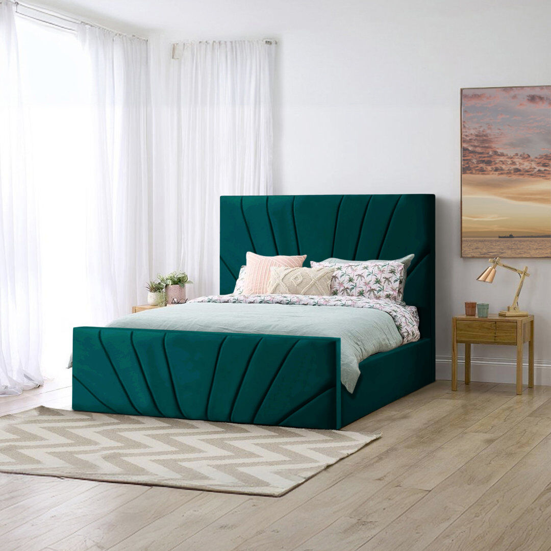 Canora Grey Burgoyne Upholstered Velvet Lift Up Storage Ottoman Bed Mallard UK Single (90 x 190 cm)