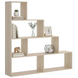 Dmora Bücherregal Orsaro, Mehrzweck-Büroregal, Bücherregal mit 6 Regalen, 145 x 29 x 145 cm, Eiche