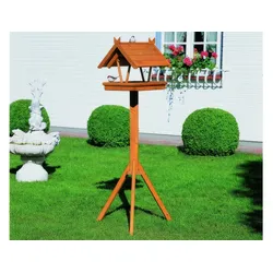 Vogelhaus Holz mit Fußkreuzständer 57 x 57 x 141 cm – Vogelhaus aus Holz, Honigbraun – stabile Kiefer/Fichte – Vogelhäuschen für Garten