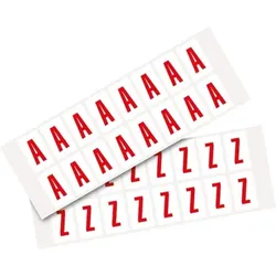Aufkleber I Kombipackung Buchstabe A-Z, weiß/rot, Folie, SH 25mm, 22x36mm, 16 je Buchst./Packung