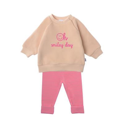 Sweatanzug LILIPUT "Oh smiley day", Mädchen, Gr. 98/104, beige (natur), 95% Baumwolle, 5% Polyester, bedruckt, Sportanzüge, mit elastischen Bündchen