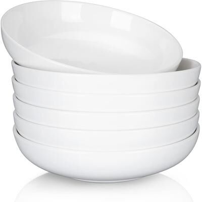 Fashionwu 22 Ounce Porcelain Pasta Bowls Set of 6, Premium Ceramic Large Capacity Plates