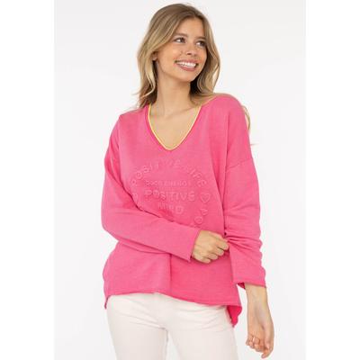 Zwillingsherz "„Positive Mind Neon Kante”", mit Kontrastnaht, V-Neck, washed out Optik, langarm