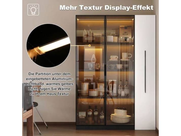 Buffet salle à manger vitrine complète MDF 2 en 1 110 5x35x160cm étagère coulissante éclairage LED intégré verre sécurisé