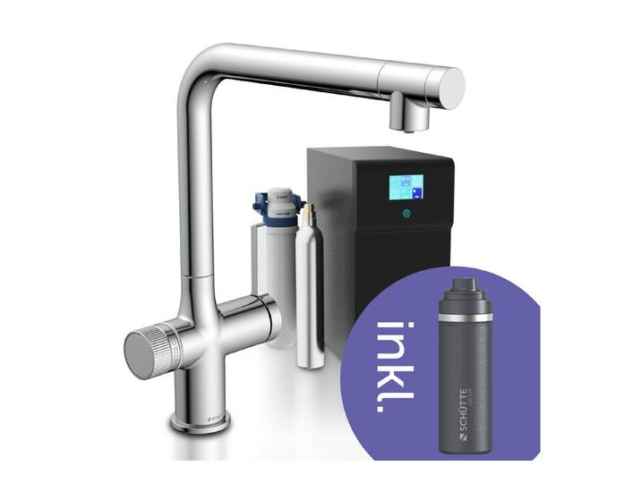 Schütte Küchenarmatur AQUADUCT Sprudelwasser-Spültischarmatur mit Kühlsystem, Filter, Filterkopf und handelsüblicher CO2-Kartusche