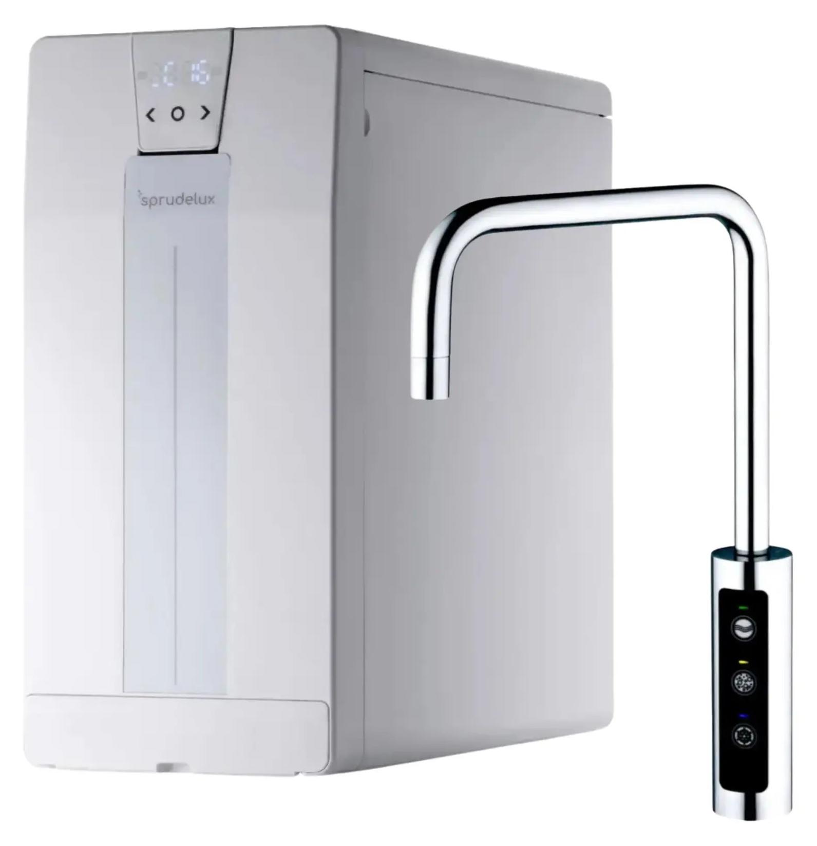 SPRUDELUX POWER SODA Sprudel-Wasserhahn - Untertisch Tafelwassergerät, gekühlt & sprudelnd - Lara U Chrom, 10 kg CO₂