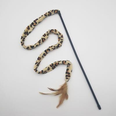Market Central Leopard Print Interactive Cat Teaser Wand With Feather Toy For Indoor Cats Leopard Print Interactive Cat Teaser Wand With Feather Toy For Indoor Cats