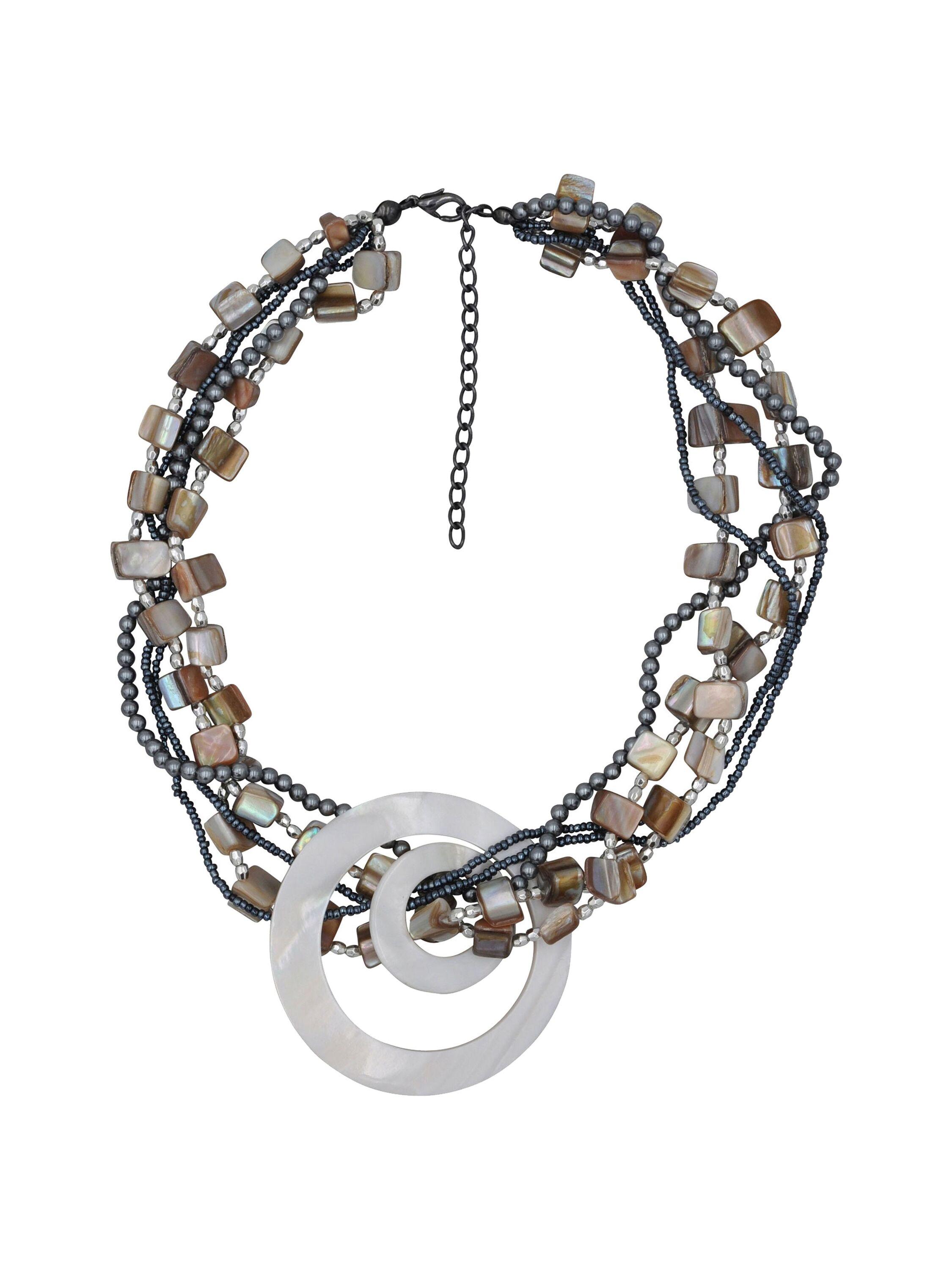 Steuer Modeschmuck Kette Metall Muschelcollier naturtöne, mehrreihig mit Mittelteil
