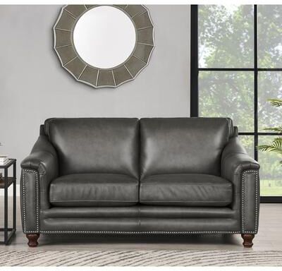 Hydeline USA Hydeline Belfast Top Grain Leather Loveseat, Feather, Memory Foam and Springs
