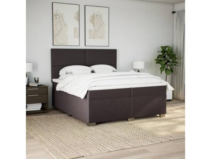KTHLBRH Boxspringbett 200 x 200 cm mit Kopfteil und Matratzen Dunkelbraun, Polyestergewebe, 2 Matratzen inklusive, Matratzenschoner, Lattenrost