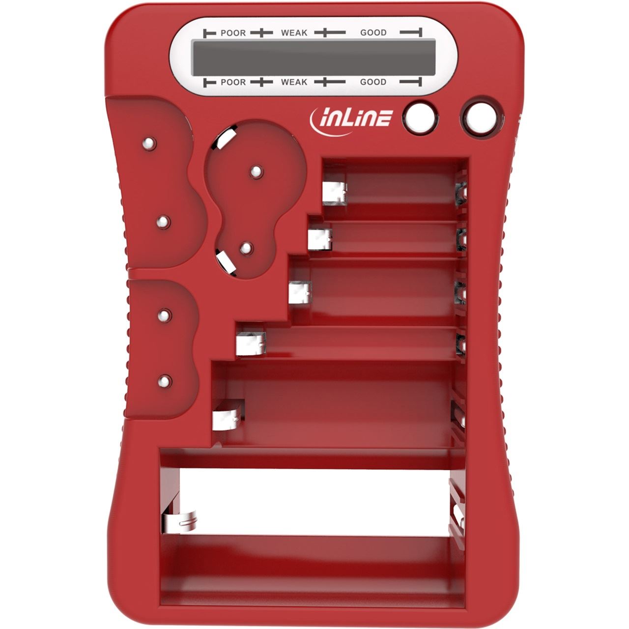 InLine Batterietester mit LCD-Anzeige, für Rund/Knopfzellen sowie 9V-Block, rot
