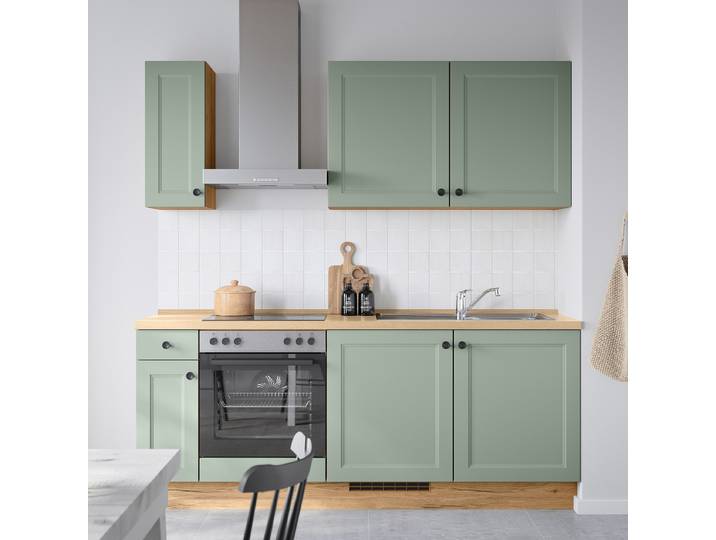 Küchenzeile Low-Line Cascada Variante B 210cm Ausrichtung links Grün/Mintgrau Beko