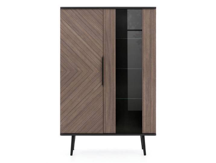 Beautysofa Vitrine PARINI mit 2 Türen und 5 Einlegeböden (Metallfüße, gehärtetes Glas) Breite 90 cm