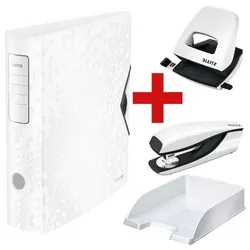 Leitz Starter-Set »LEITZ WOW« (Ordner, Locher, Briefkorb und Tacker) weiß, 8.2x31.8x31.2 cm