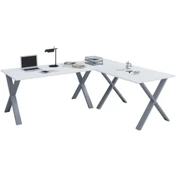 VCM Eck-Schreibtisch "Lona" 190x190x80 X-Füße Weiß/Silber