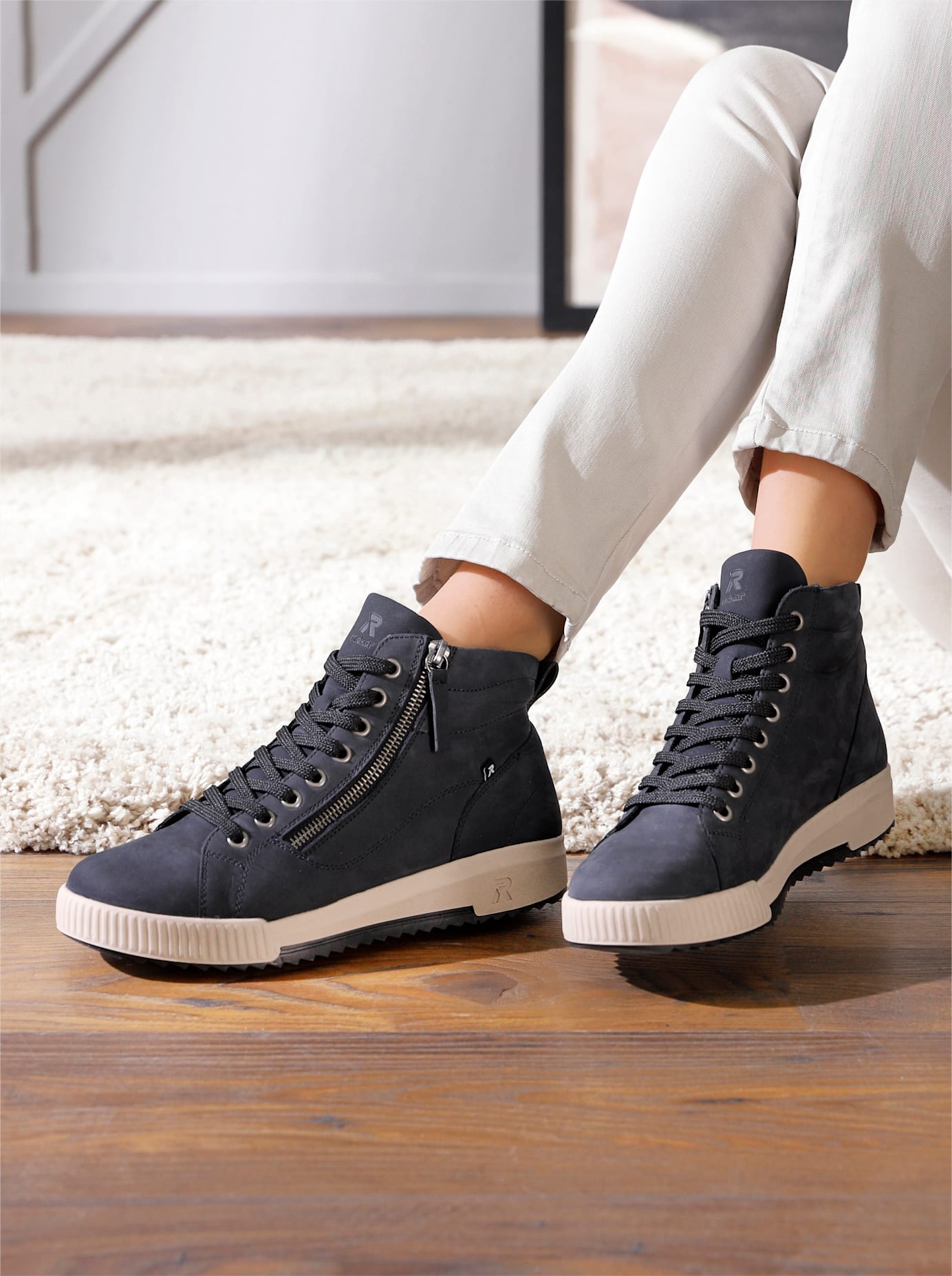 Stiefelette RIEKER, Damen, Gr. 38, schwarz (dunkelblau), Glattleder, Schuhe Stiefelette dunkelblau 38