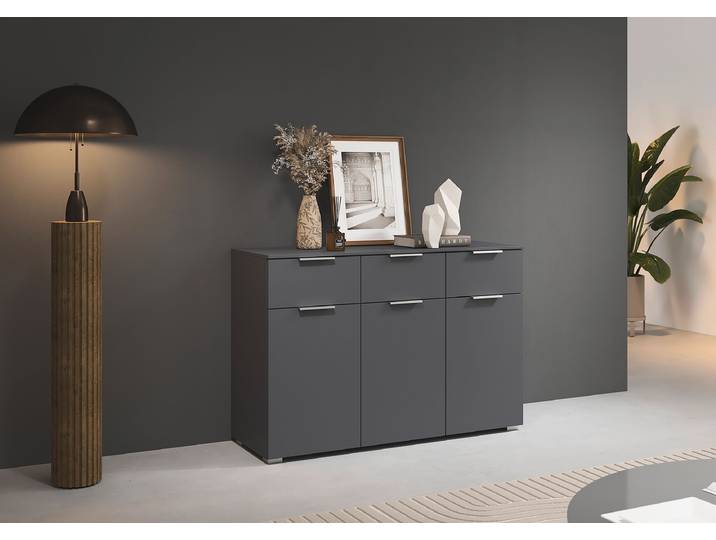 Commode avec portes 120cm Gris/Gris métallisé Aluminium