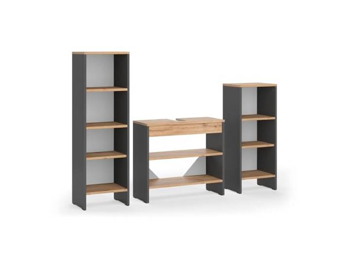 Vicco Badmöbel-Set Karli, Anthrazit/Goldkraft Eiche 3-teilig · Waschtischunterschrank · Hochregal · Badregal