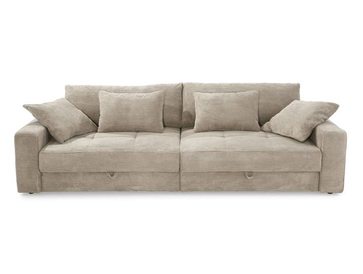Big-Sofa 284 cm breit Wellenunterfederung Lounge-Couch Stauraum Cord Beige Grau / 15263