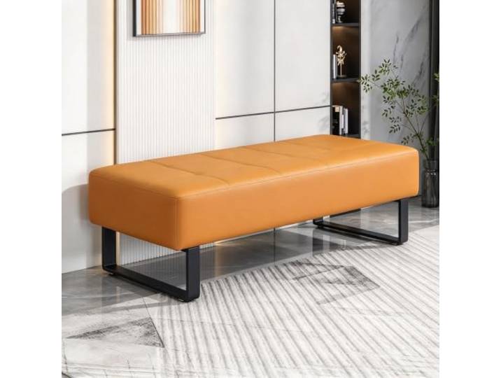 Gepolsterte Wartebank mit Kunstleder-Bezug, Stabile Sitzbank für Empfang Hochdichter Schaumstoff, Moderne Empfangsbank, Pflegeleicht für Verschiedene Orte Geeignet(Orange,80*43*43cm)
