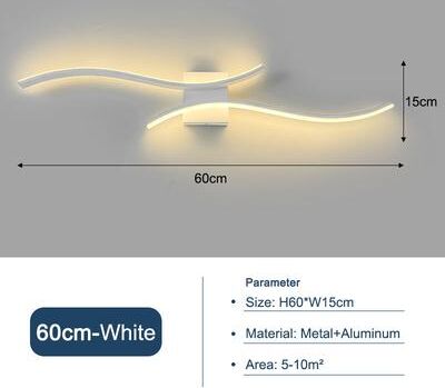 Cozy Casa Charm Aluminum Indoor LED Wall Lamps For Bedroom Corridor, LED Wall Sconce Wall Lighting Fixtures For TV Background white 60cm