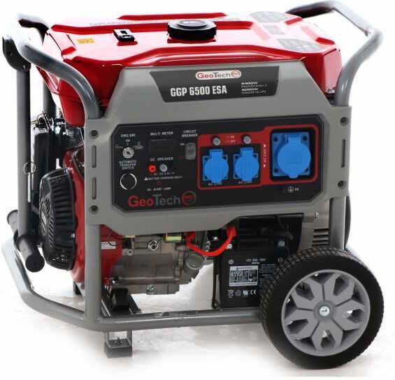 GeoTech Pro GGP 6500 ESA - Benzin-Stromerzeuger mit Rädern und AVR-Regelung und Elektrostarter 5.4 kW - Dauerleistung 5 kW - 230V