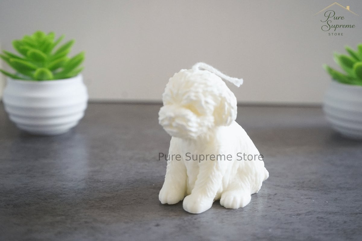Handgemaakte decoratiekaars Hondje wit