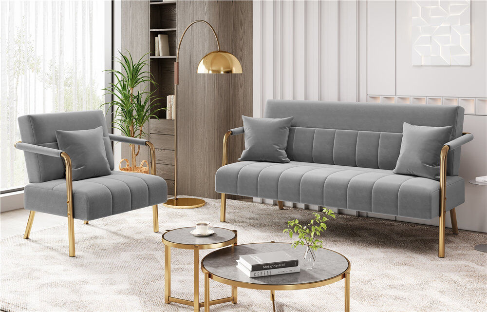 Fairmont Park 2 Piece Velvet Standard Living Room Set Grey 2