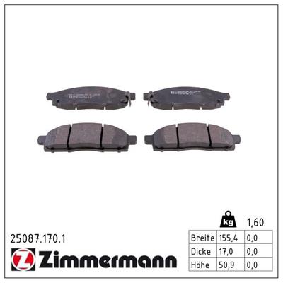 ZIMMERMANN Bremsbelagsatz, Scheibenbremse 250871701 Vorderachse für NISSAN