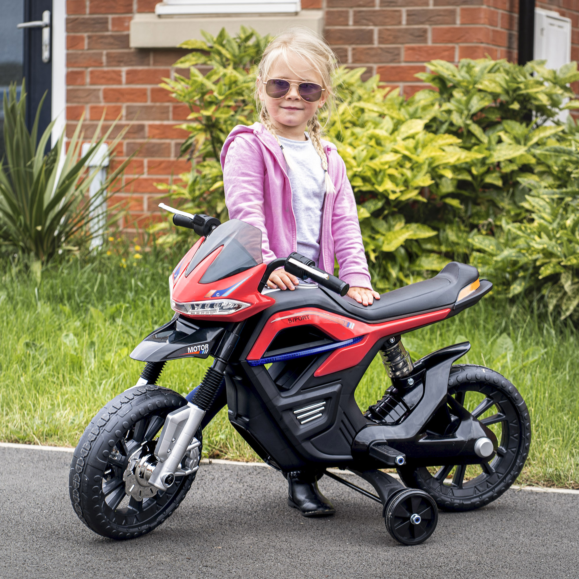 Homcom Moto Elettrica per Bambini Moto Giocattolo Doppia Sospensione con Musica e Luci per Bambini da 3 a 8 Anni Rossa Aosom