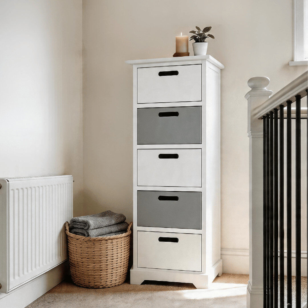 Highland Dunes Fragoso Fully Assembled 5 Drawer Chest White Grey Grey;White 92cm H X 35cm W X 30cm D