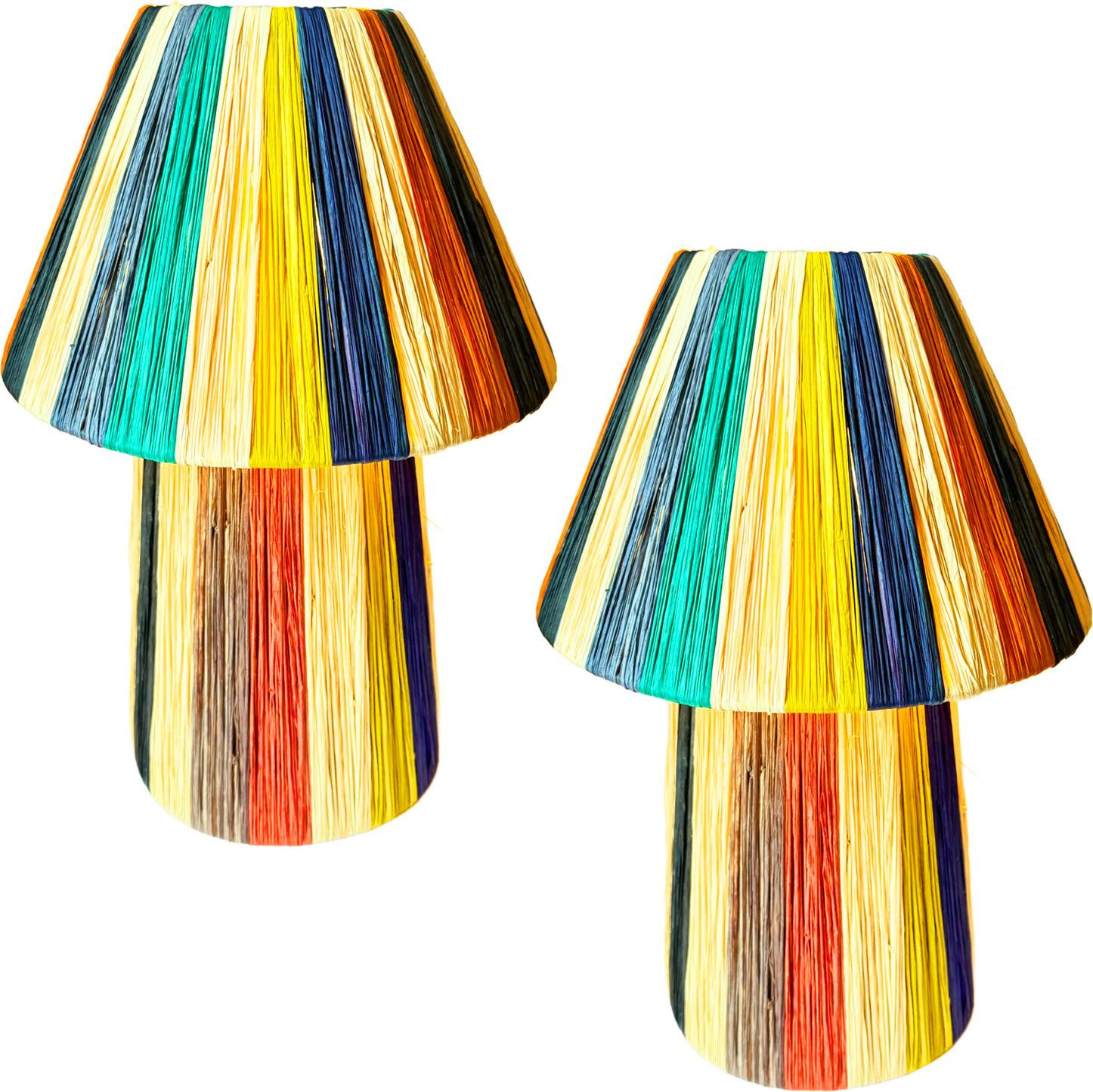 Marrakesch Set van 2 Tafellampen van Gevlochten Raffia, Kleurrijk, Hoogte: 40 cm
