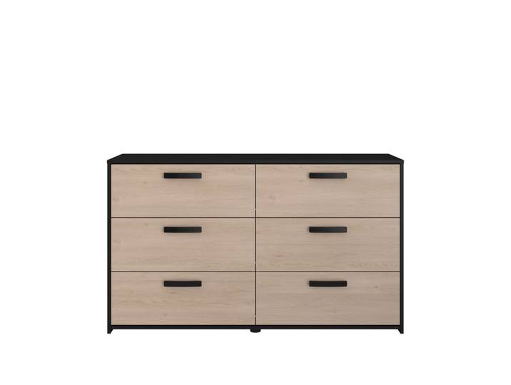 Commode 6 tiroirs CELEST imitation chêne et noir