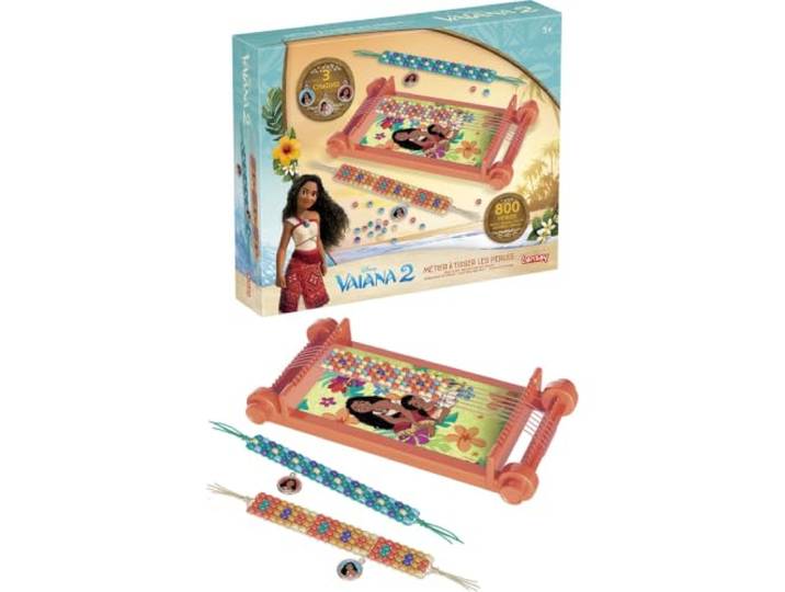 Lansay - Vaiana 2 Métier à Tisser - Création de Bracelets - Dès 5 Ans Activité Manuelle - 800 Perles Colorées\, 4 Fils et 3 Charms Inclus - Support Décoré à l'Effigie du Film - Licence Disney