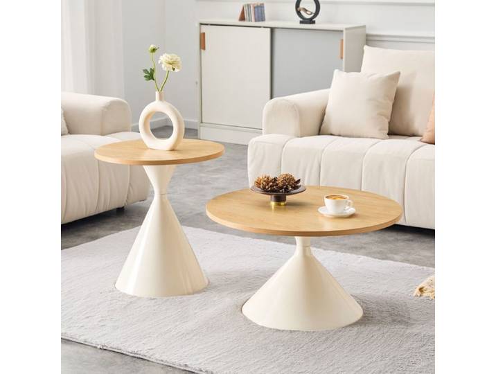 Table basse - WESTYLE - Lot 2 piètements (haut & bas) - crème blanche thermolaquée - fonte - patins antidérapants