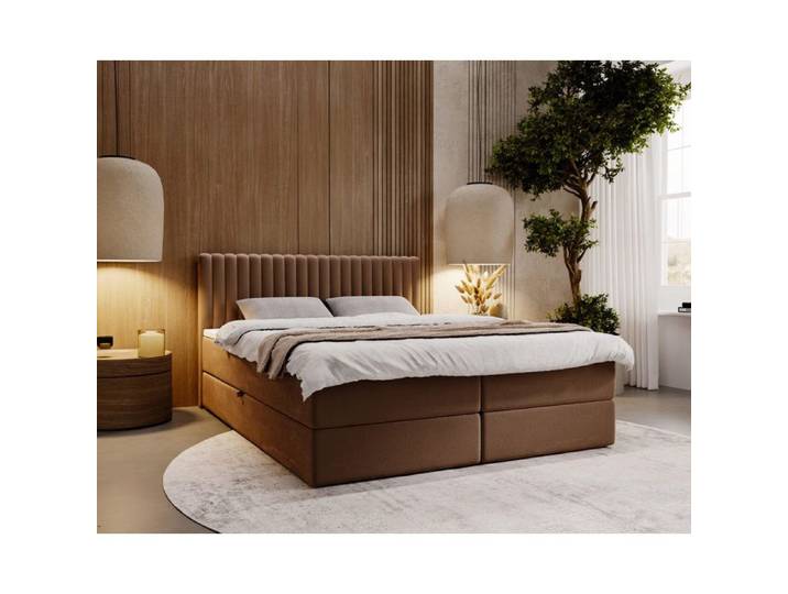 Lit complet - avec matelas - lit adulte - velours - marron - Marbella 140x200